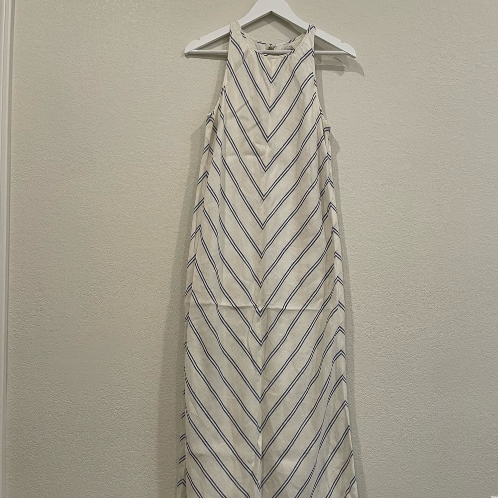 J. Crew White and Blue Striped Maxi Dress